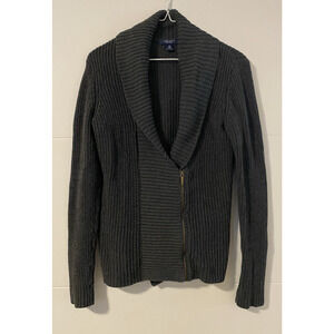 Chaps Womens Shawlneck Cardigan Sz Medium Gray Professor Academia Preppy Sweater